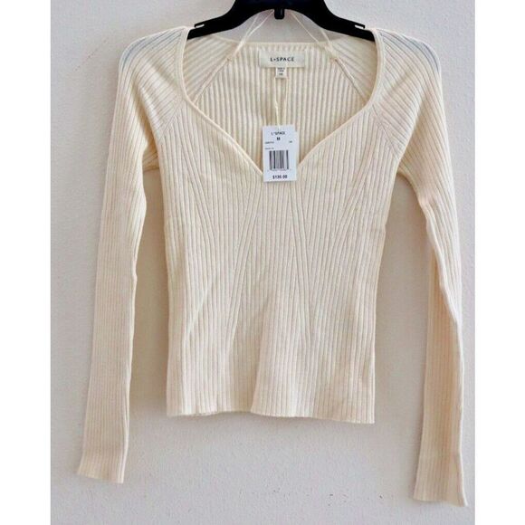 L*Space CAMTP23 Women's Sz M Beige Camryn Fitted Ribbed L/S Sweater Top $130 - Picture 1 of 7